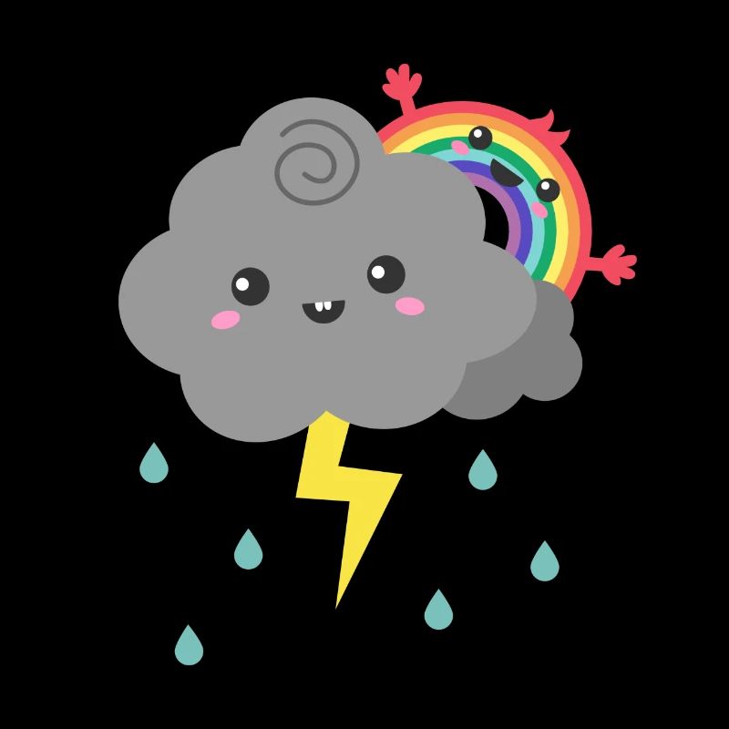 Arc-en-ciel mignon se cachant derrière un nuage d'orage