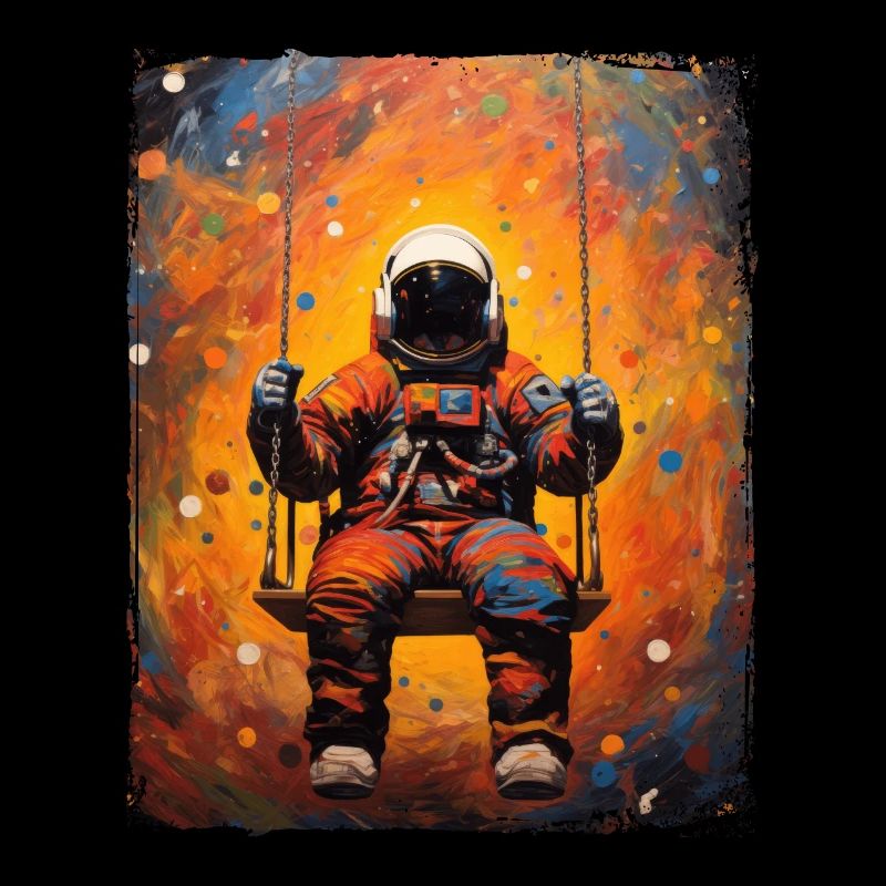 Astronaut on swing space galaxy planet
