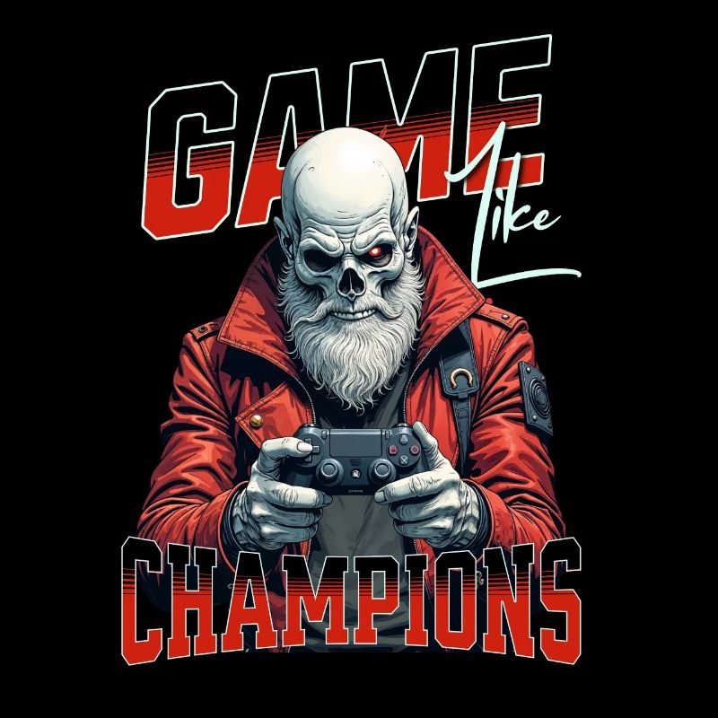 Game Like Champions Mit Totenkopf und Controller