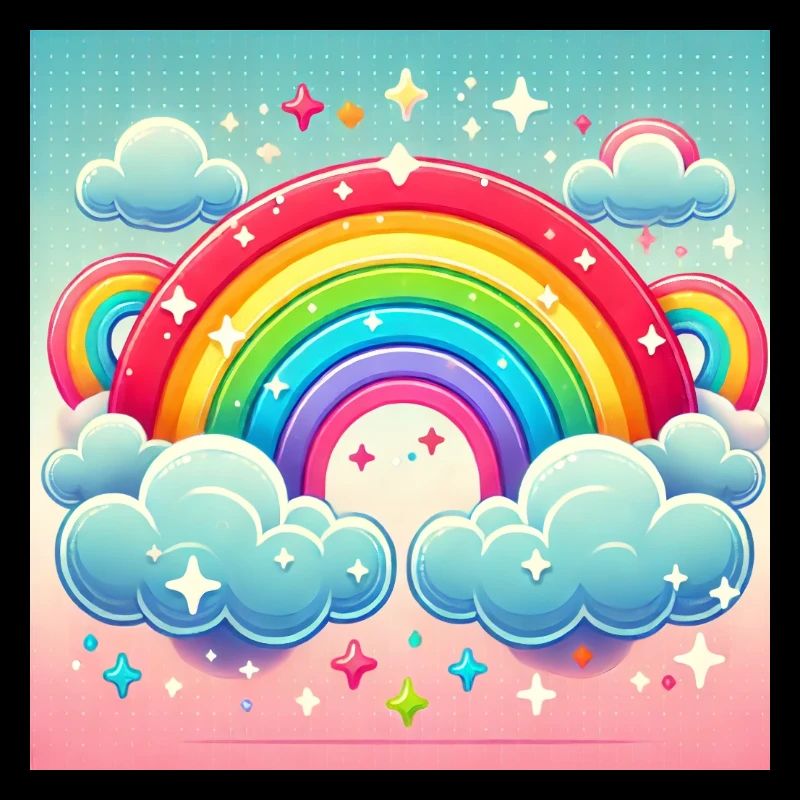 Colorful rainbow with playful clouds