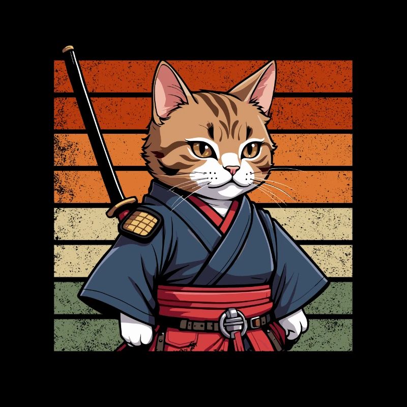 Japonais Samouraï Cat Warrior Retro Ninja