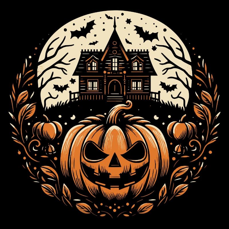 Halloween pumpkin and haunted house