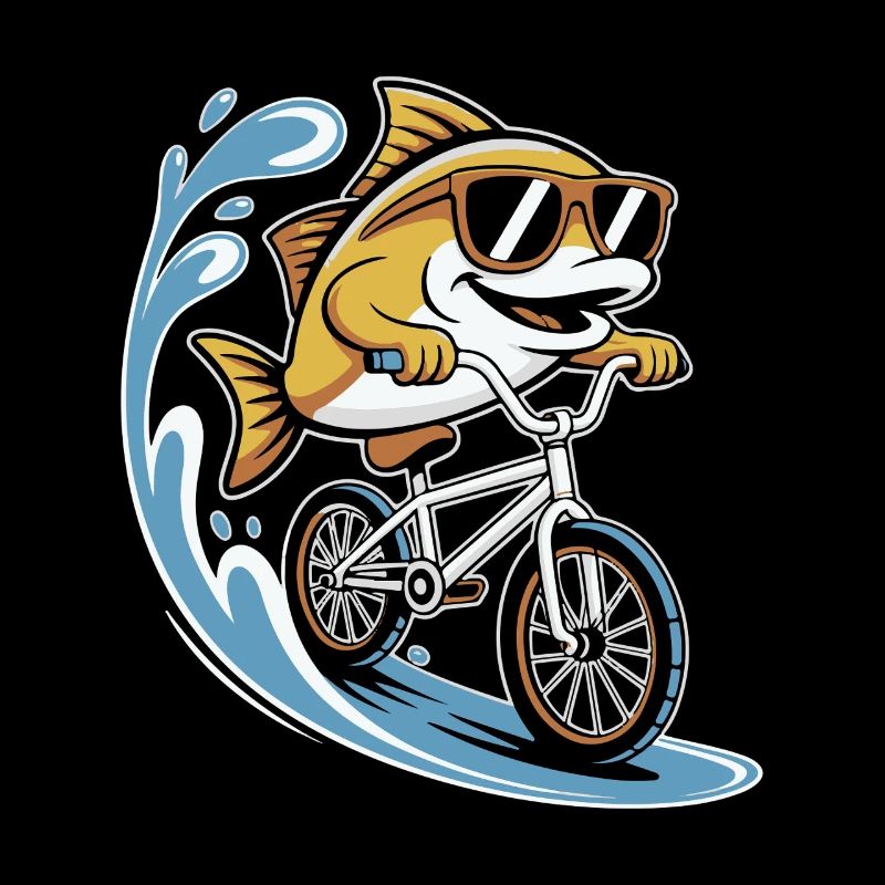 Fish with sunglasses on bicycle