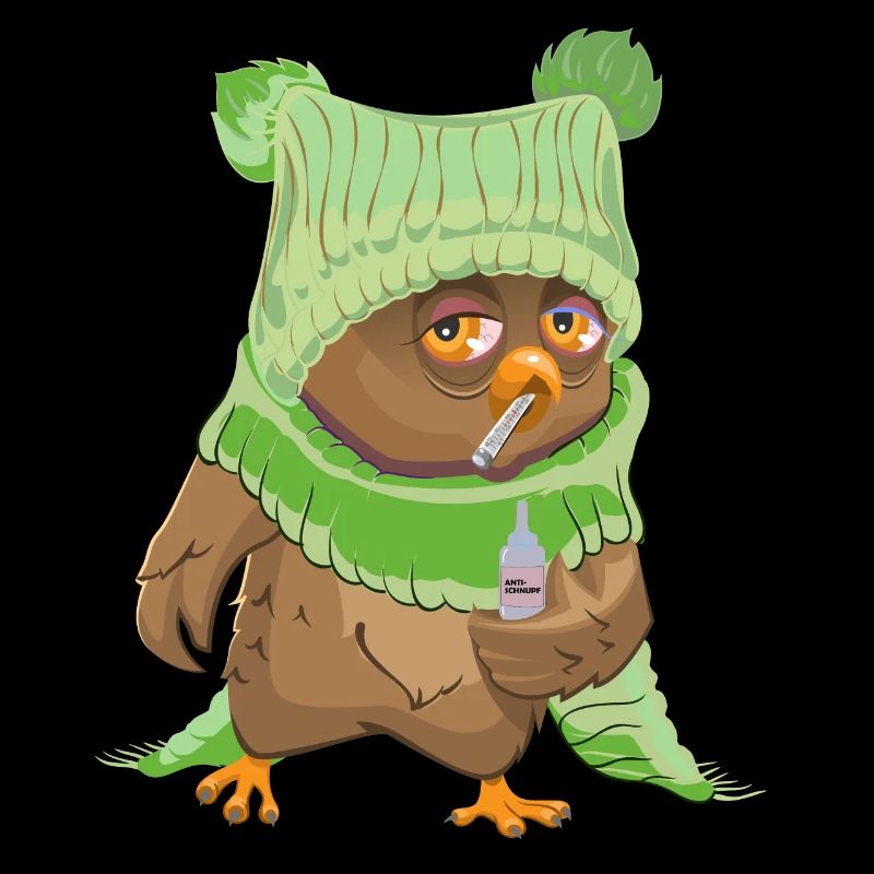 Eule, Schnupfen, Krank Nachthemd, Schlafanzug, Owl