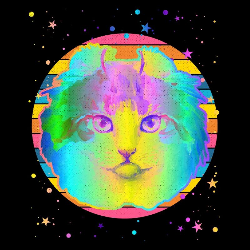 American Curl Cat Rainbow Space Star Black