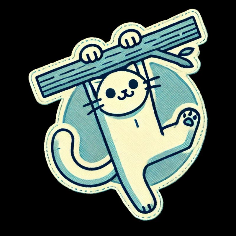 Chat blanc heureux suspendu à une branche