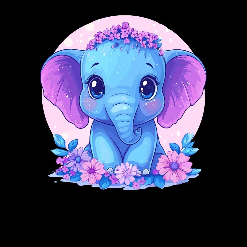 Blauer Baby Elefant Mit Blumen