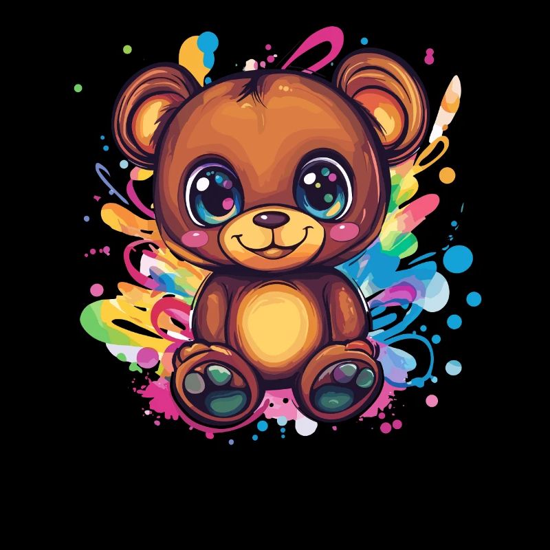 Colorful teddy bear with paint splashes