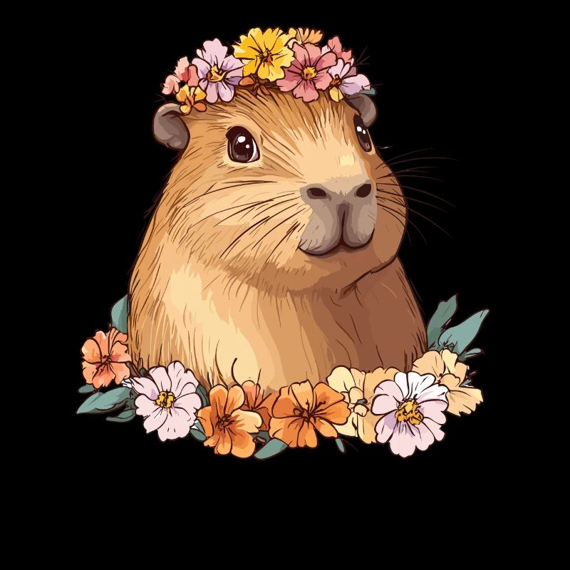 Cute Capybara with Flowers