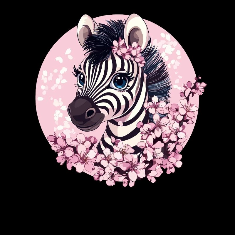 Zebra with cherry blossoms