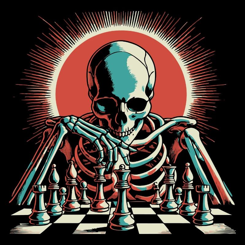 skeleton plays chess game