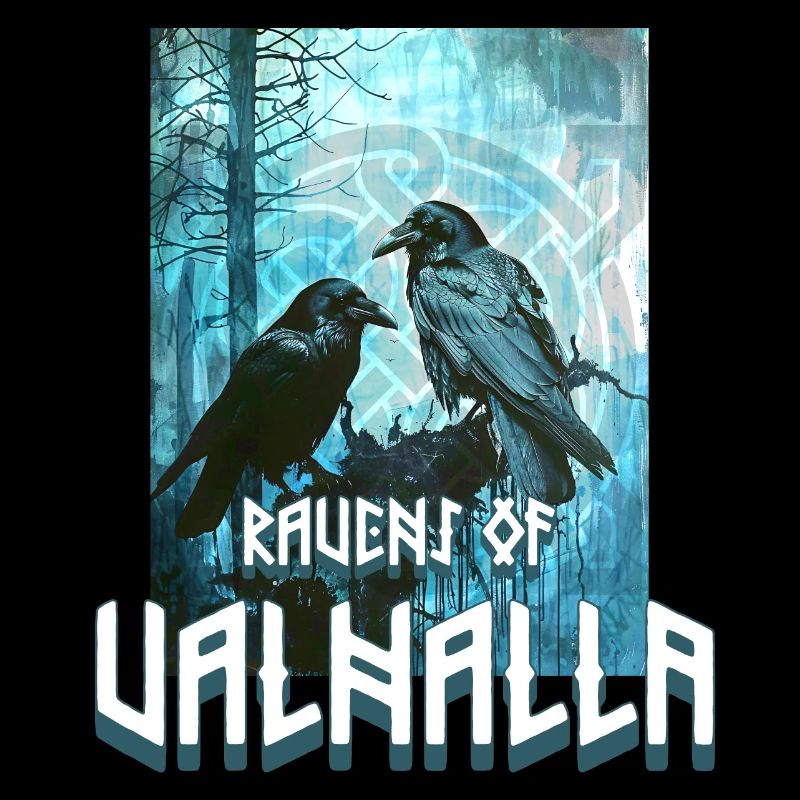 Symbole viking du Valhalla avec 2 corbeaux
