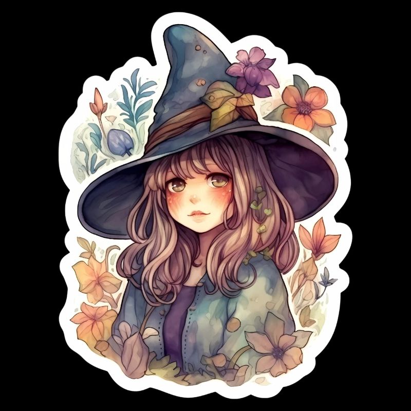 Sorcière mignonne encadrée par des fleurs