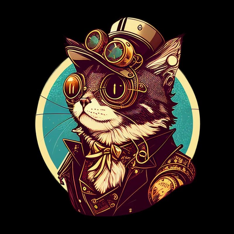 Steampunk Katze mit Hut und Brille