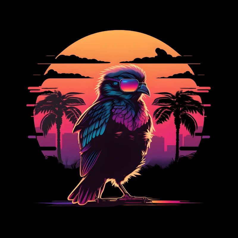 Coucher de soleil d’oiseau Synthwave