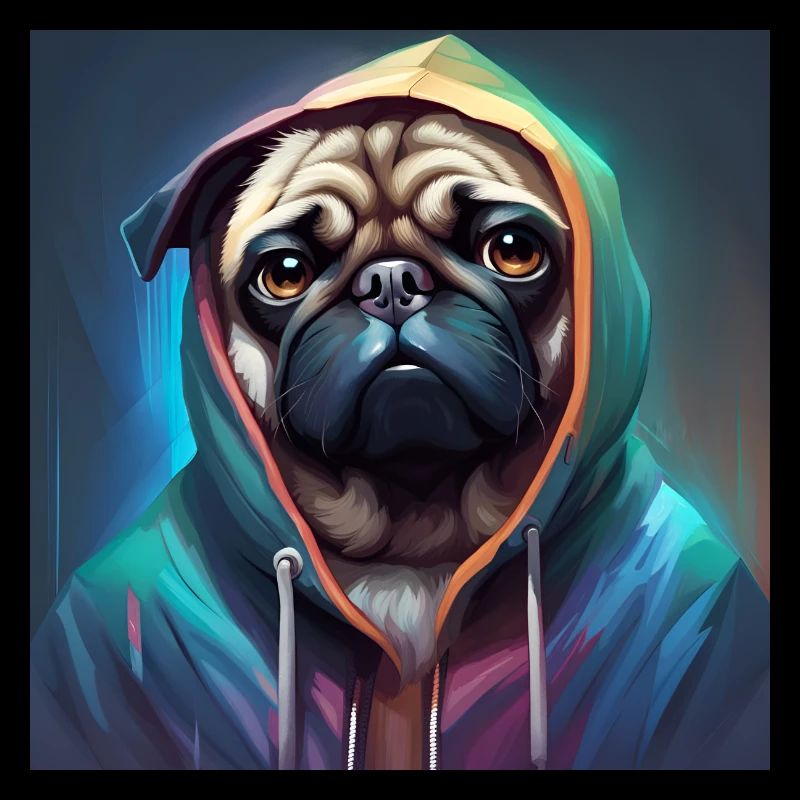 Mops im Kapuzenpulli