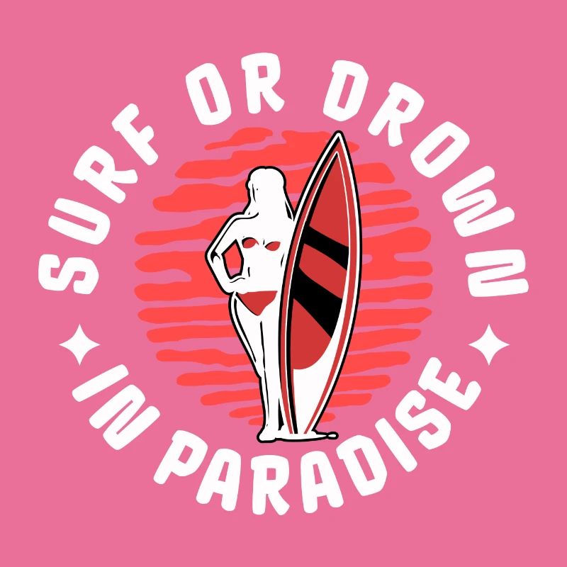 Retro Surfing Mädchen Surfen oder Ertrinken Sonnenuntergang