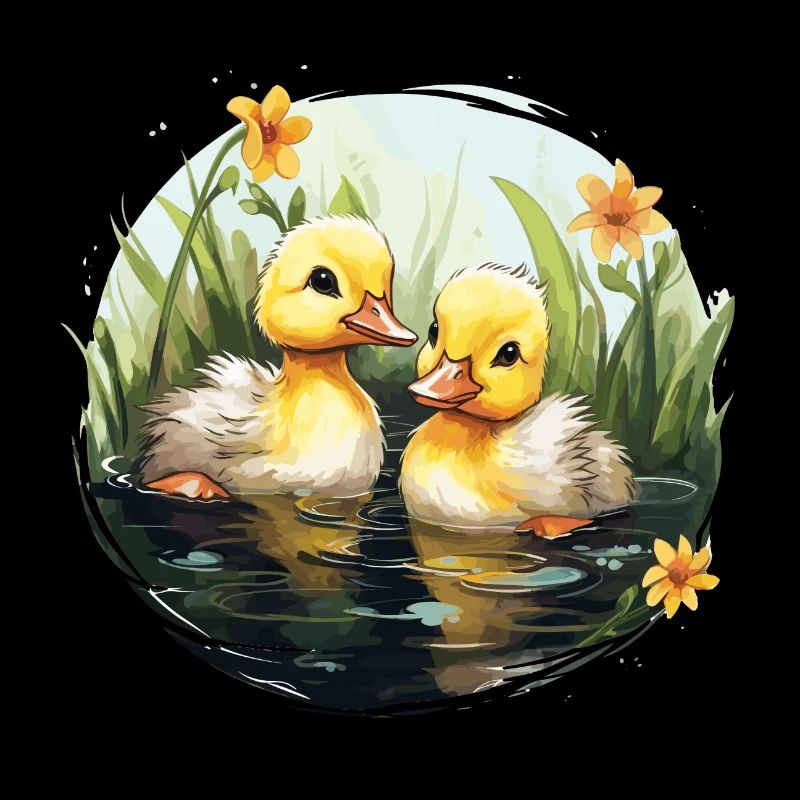 Deux mignons bébés canards dans l’étang