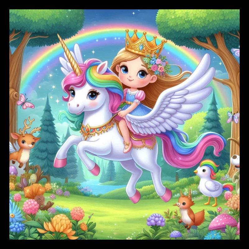 Prinzessin auf einem fliegenden Einhorn