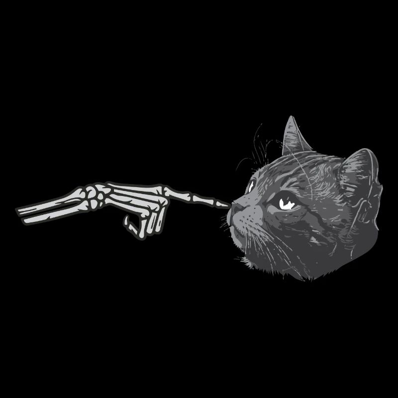 Black Cat Spooky Halloween Skeleton Hand Grunge