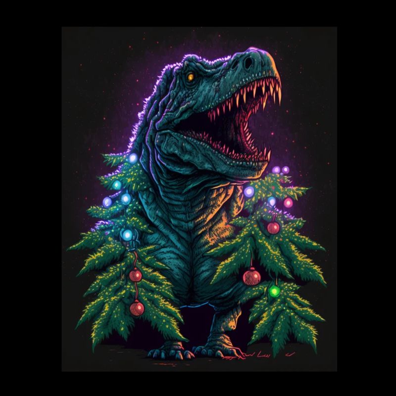Dino T-Rex Weihnachtsbaum Lichterkette Winter
