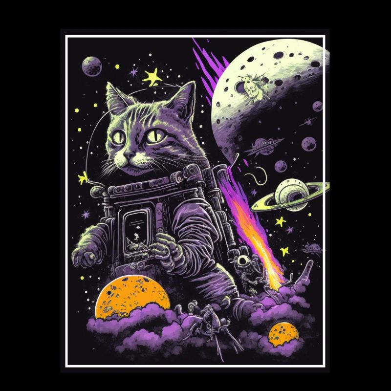 Cat Space Astronaut Space Neon Rockets
