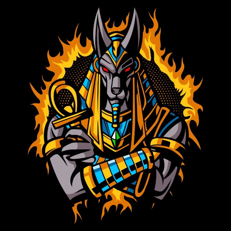 Anubis God with Halftone Gold Fire