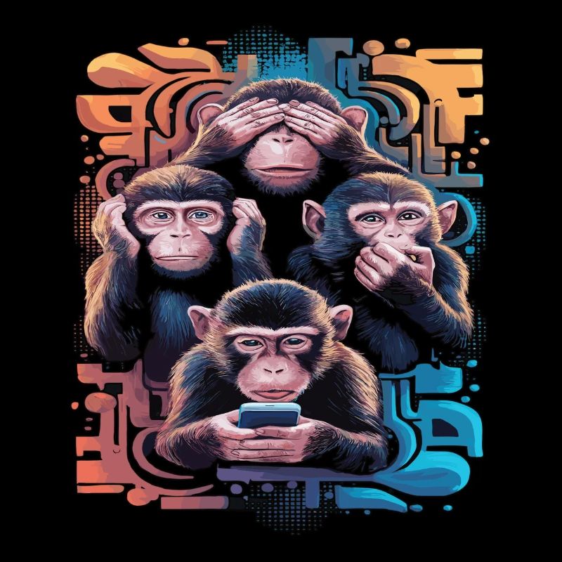 Wise Monkey With Mobile Phone Funny Multi Media Design