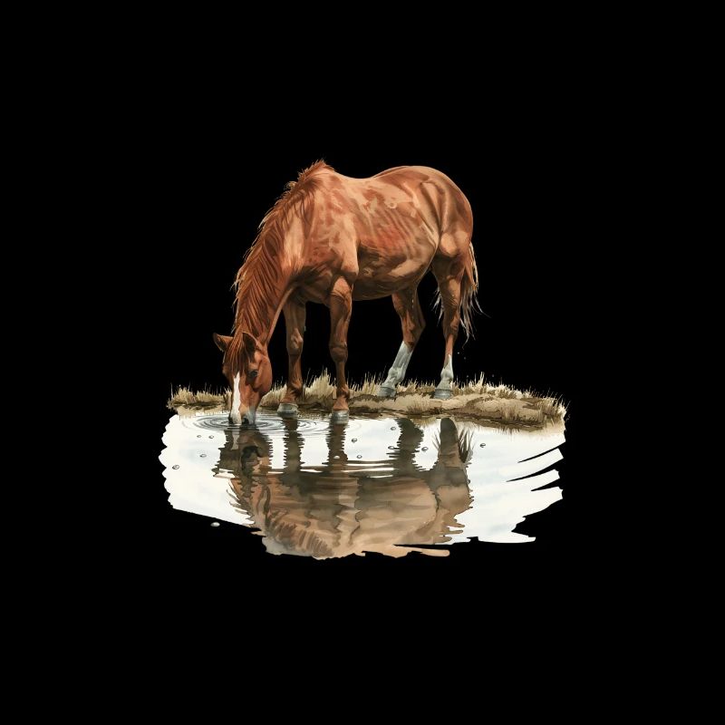 Horse by the water with reflection