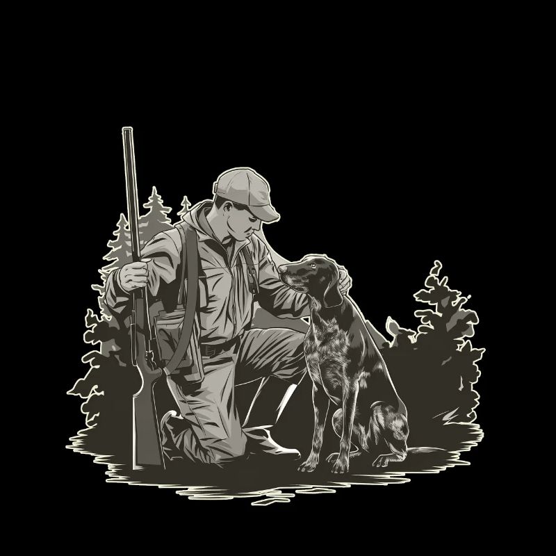 Chasseur avec chien dans la forêt proche de la nature