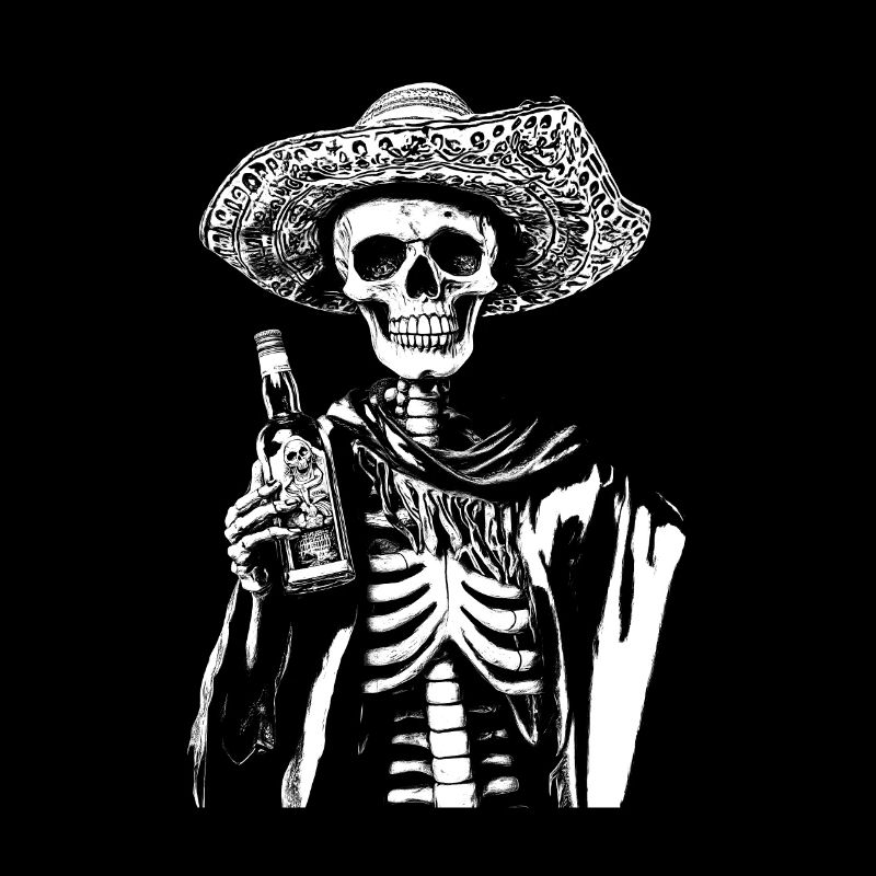 Mexican Dead with Sombrero and Tequila