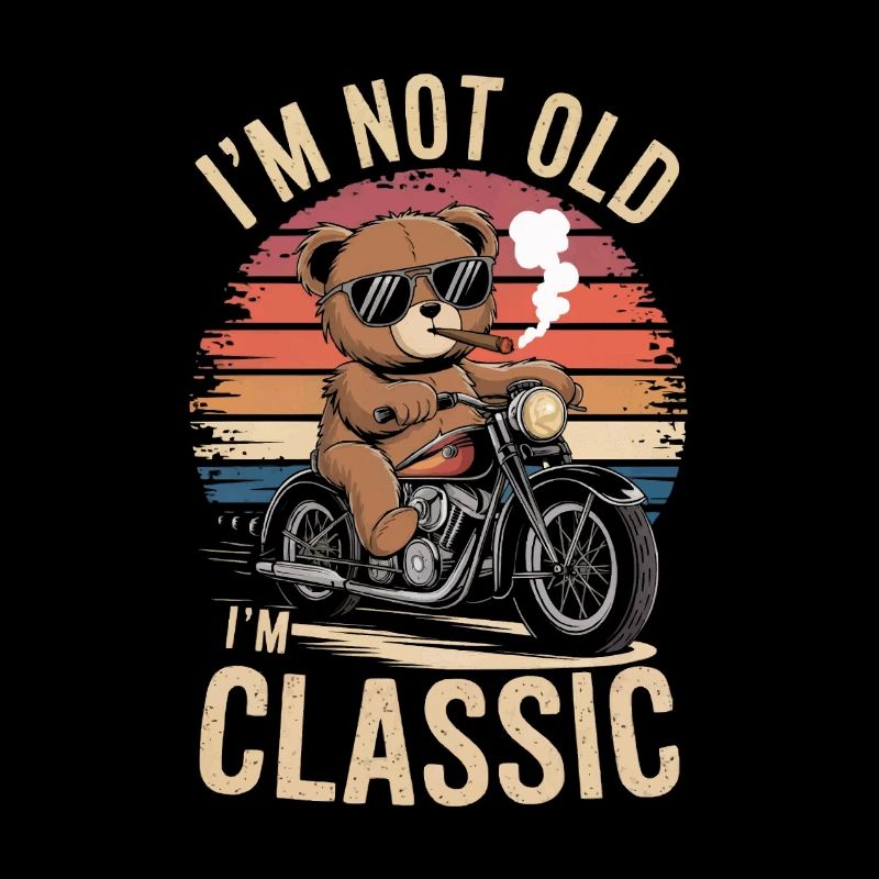 Teddy bear with sunglasses riding motorcycle vintage