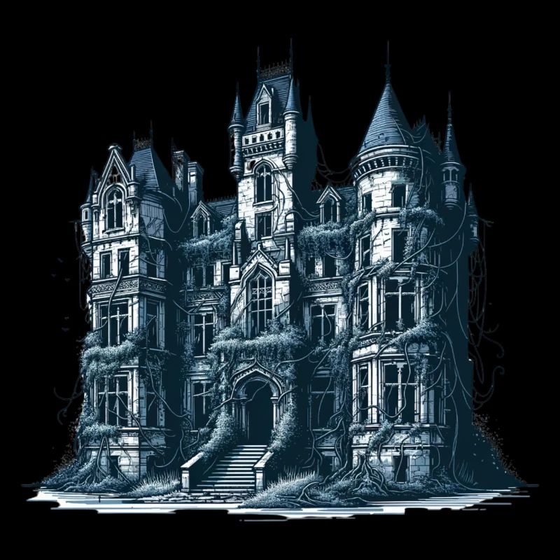 Mysterious abandoned castle with vineyards
