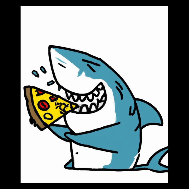 Grand requin blanc Squin mange une pizza