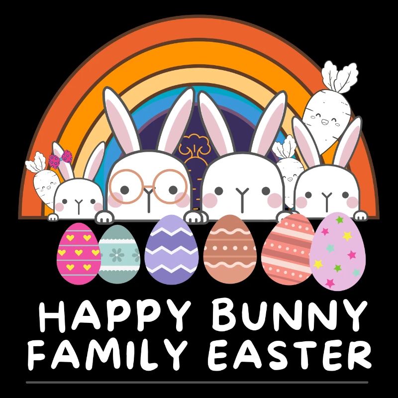 Happy Bunnies Family Easter Rainbow Eggs Celebrate