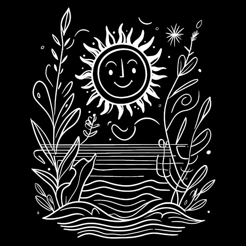 Sun with friendly face surrounded by waves