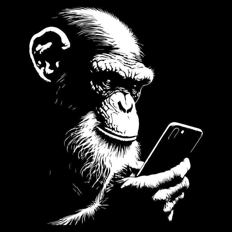 chimp playing with his phone