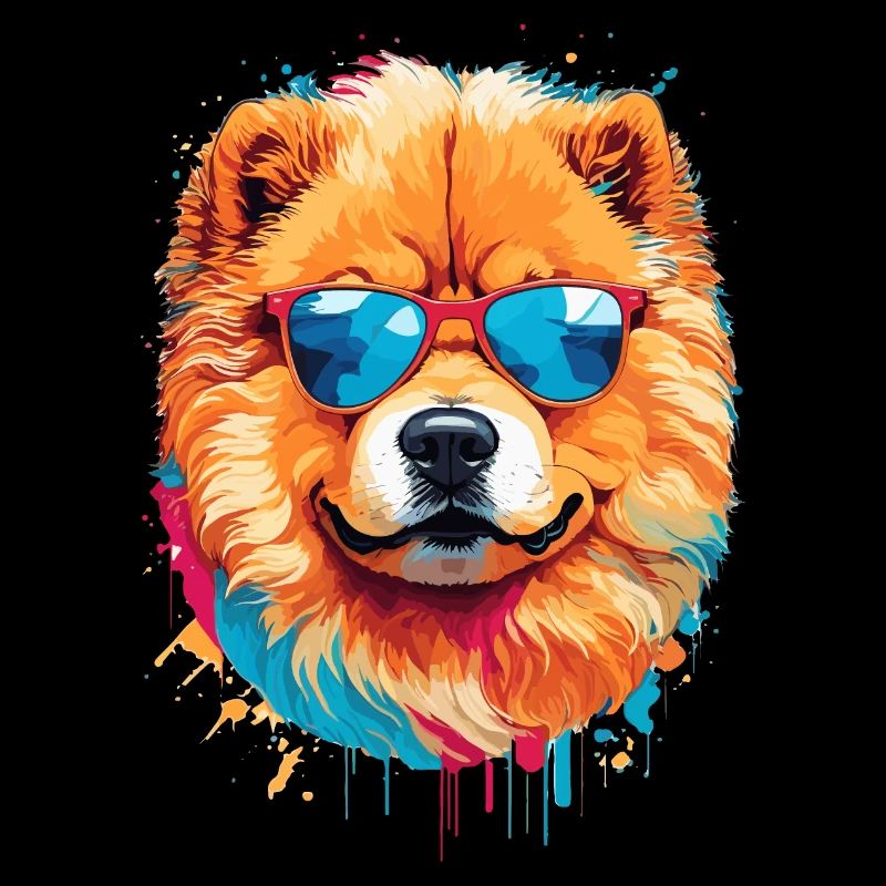 Chow Chow coloré avec lunettes de soleil