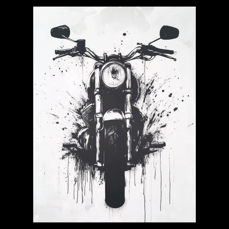 Motorcycle Banksy Style - Stencil - Black-White
