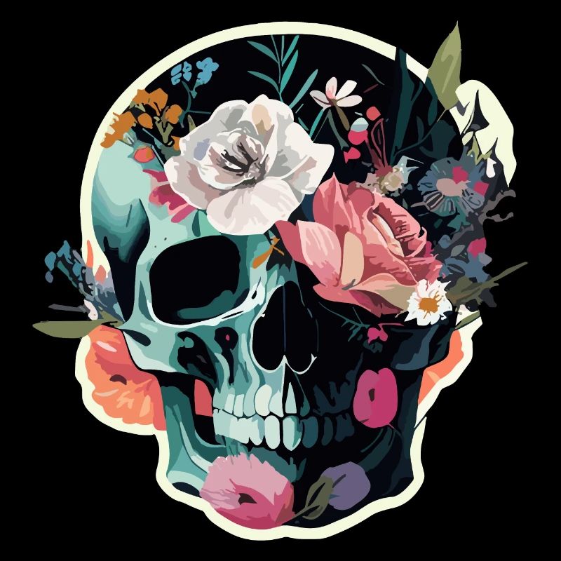 Human Skull & Flowers 36