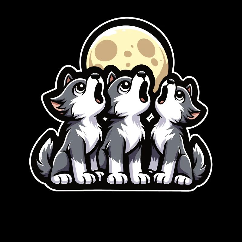Mignon Loup Chiot Howling Moon Style Cartoon
