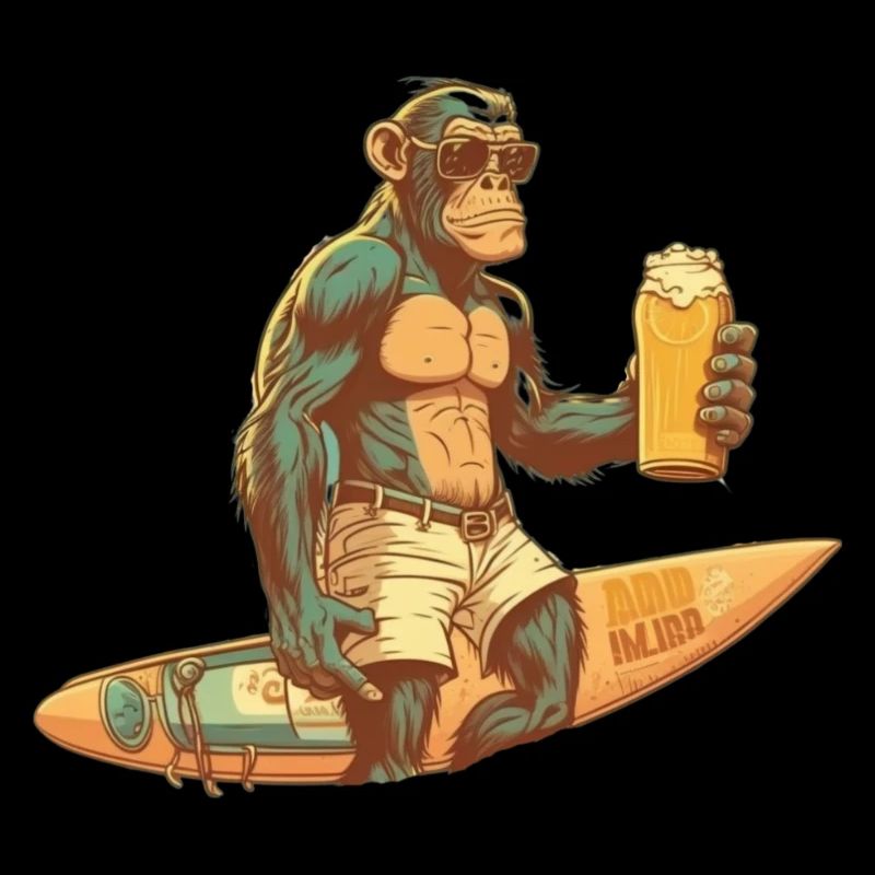 Beer Chimpanzee with Surfboard