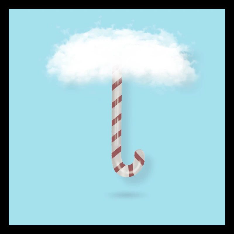 Canne de Noël avec des nuages