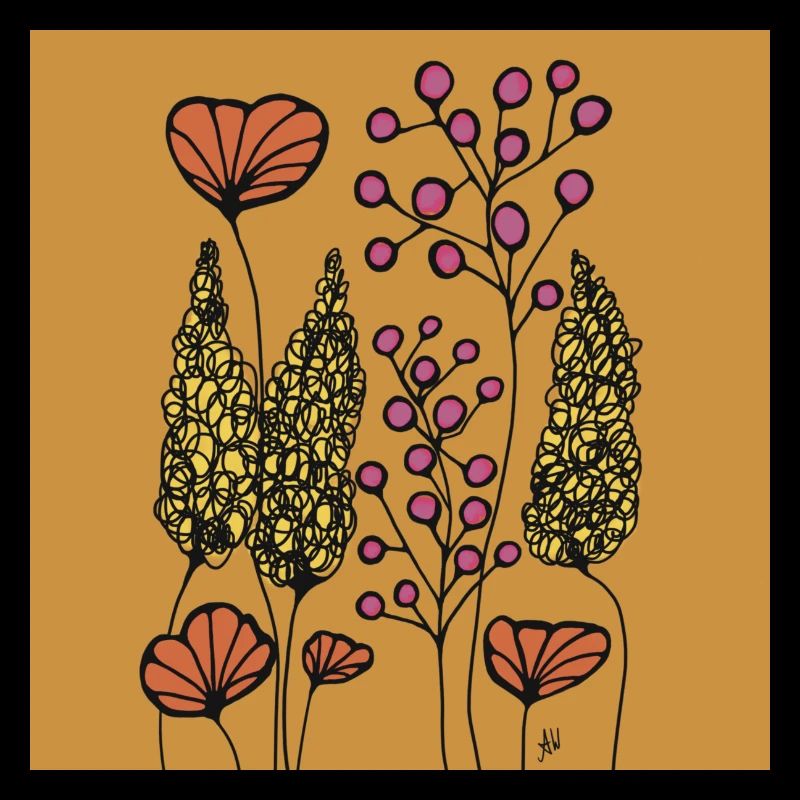 Dessin Fine Ligne Fleurs Orange jaune Coloré