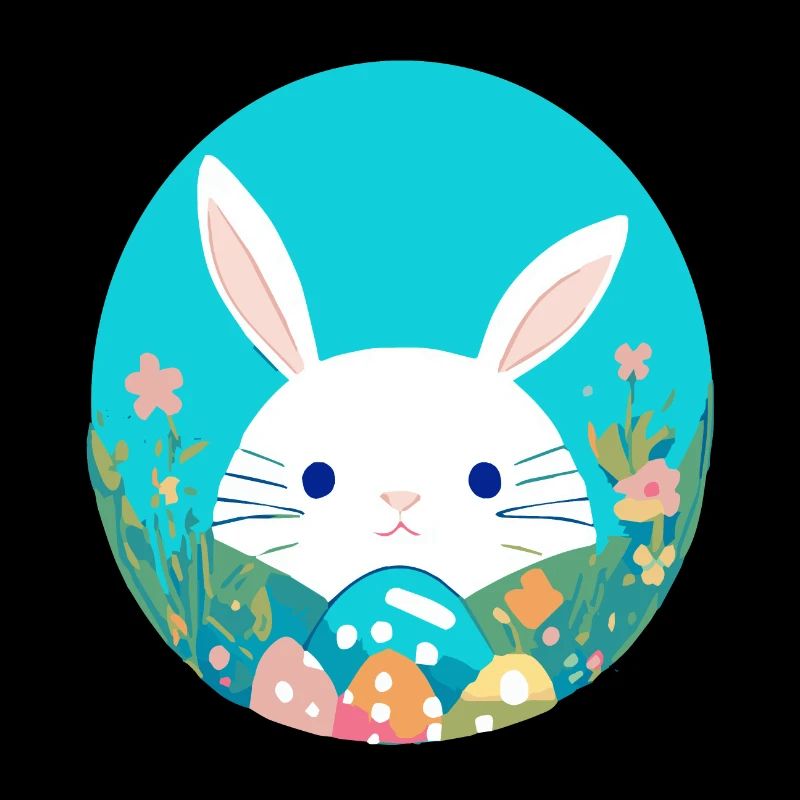 Süßer Osterhase-Cartoon mit bunten Eiern