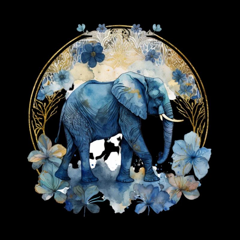 Éléphant bleu – Repos à l’aquarelle