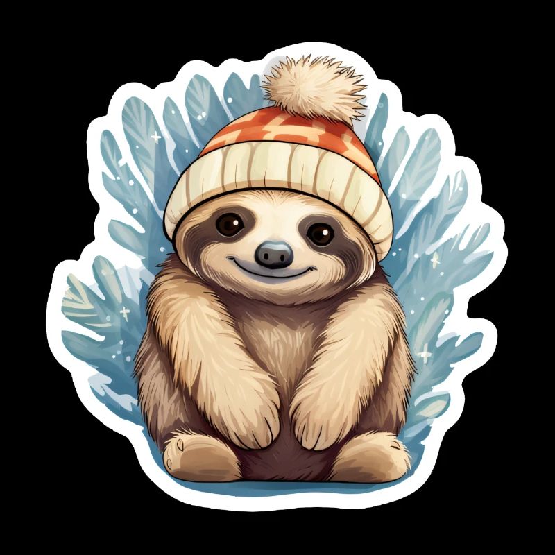 Sloth with cap winter cold season