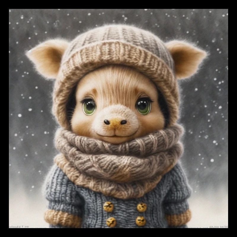 Niedliches Wintertier mit Kleidung im Schnee