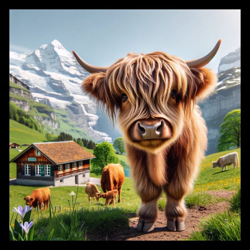 Une jolie vache Highland debout avec d’autres