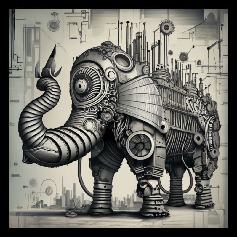Cyberpunk Steampunk Cyborg Style Elephant